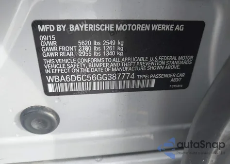 2016 BMW 650I Gran Coupe xDrive из США, поврежденный, VIN WBA6D6C56GG387774